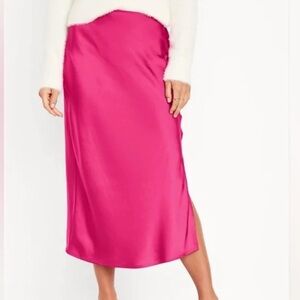 Elegant Pink Satin Midi Skirt